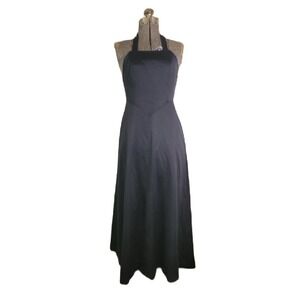 Vintage 60s 70s Black Halter‎ Neck Maxi Dress Square Neck Basque Waist Small